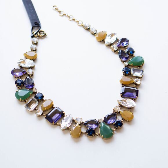 J.Crew Crystal Melange Statement Necklace Multicolor Blue Green - Picture 3 of 5